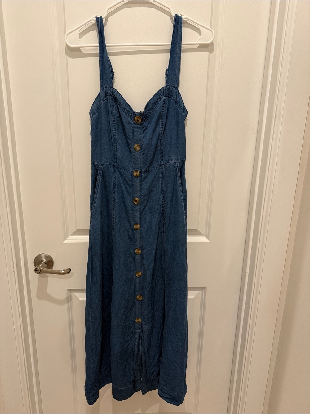 Sleeveless Blue Button-Front Denim Dress